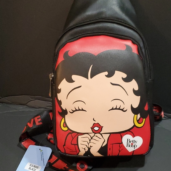 Betty Boop black double compartment Betty boop face printed sling bag - Picture 2 of 8